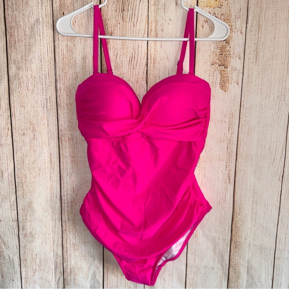 Eomenie Women's Push Up Wrap Front Swimsuit One Piece, tummy control, pink L​ - Picture 2 of 8